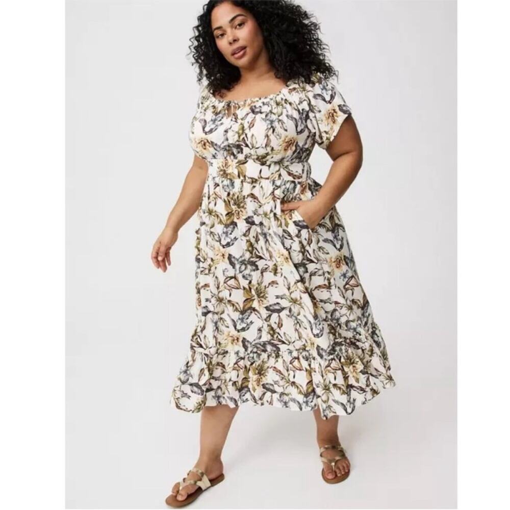 Torrid cream gray gold floral maxi dress size 00 or Medium / Large